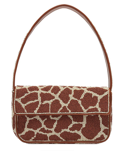 Tommy giraffe-print beaded shoulder bag, Staud